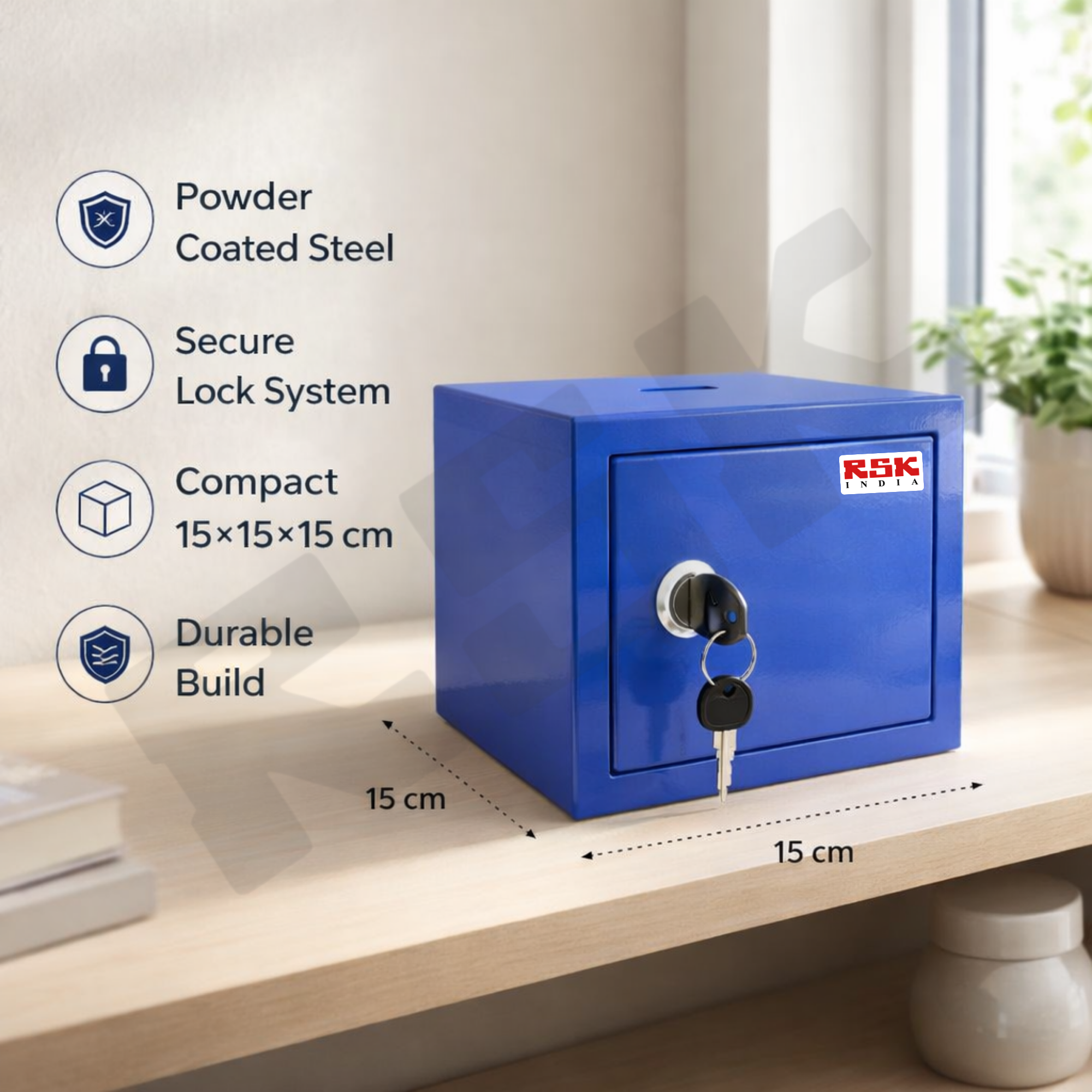 Metal Money Box with Key Lock for Kids & Adults