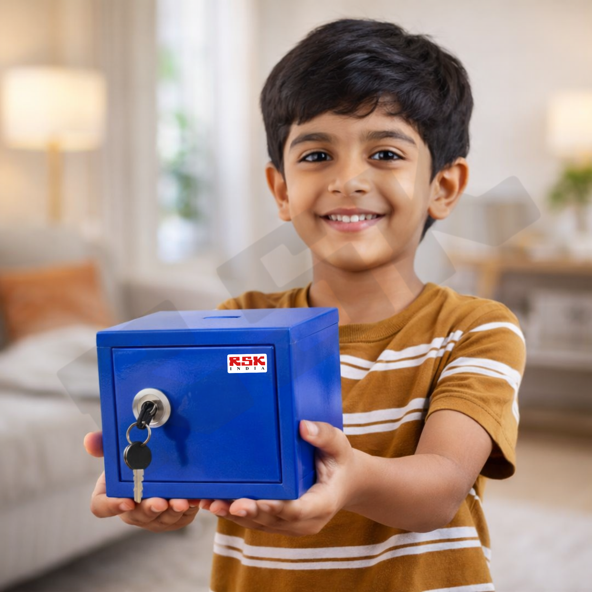 Metal Money Box with Key Lock for Kids & Adults