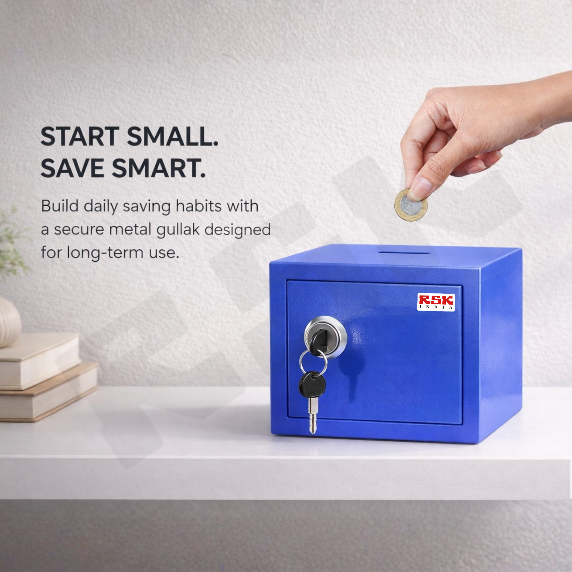 Metal Money Box with Key Lock for Kids & Adults
