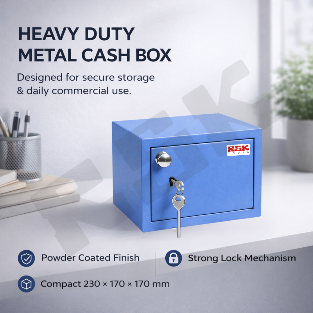 Heavy Duty Metal Cash Box with Handle & Key Lock