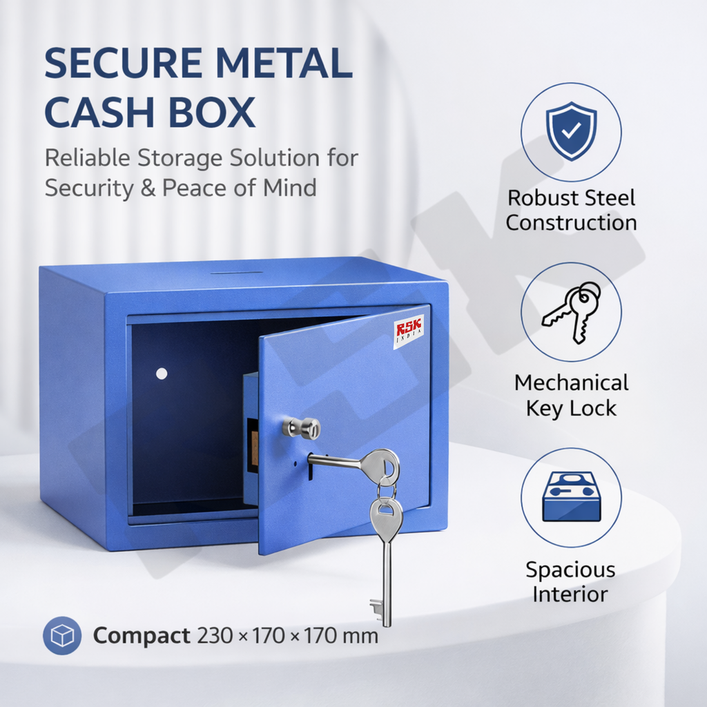 Heavy Duty Metal Cash Box with Handle & Key Lock