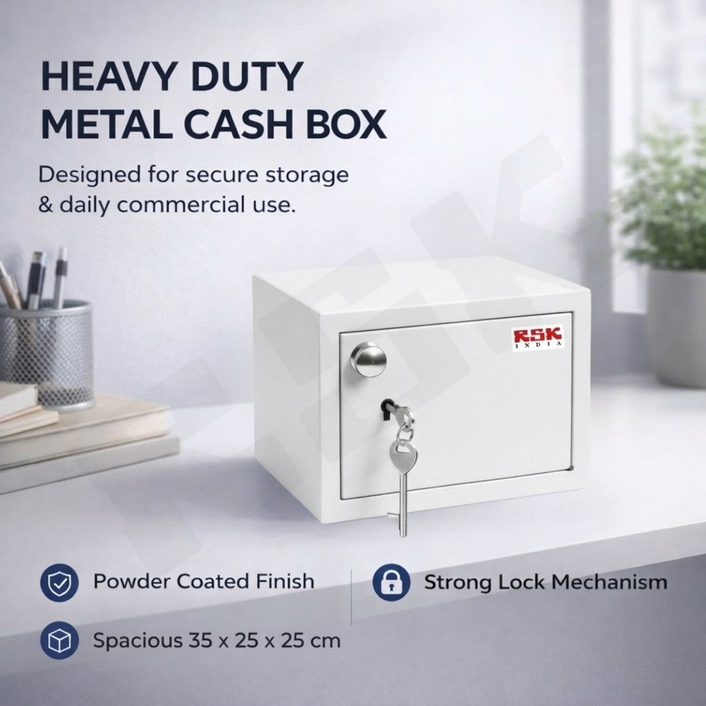 Safe Locker for Cash Money Storage with Key Lock for Home, Office, Hotel (35 x 25 x 25 cm)