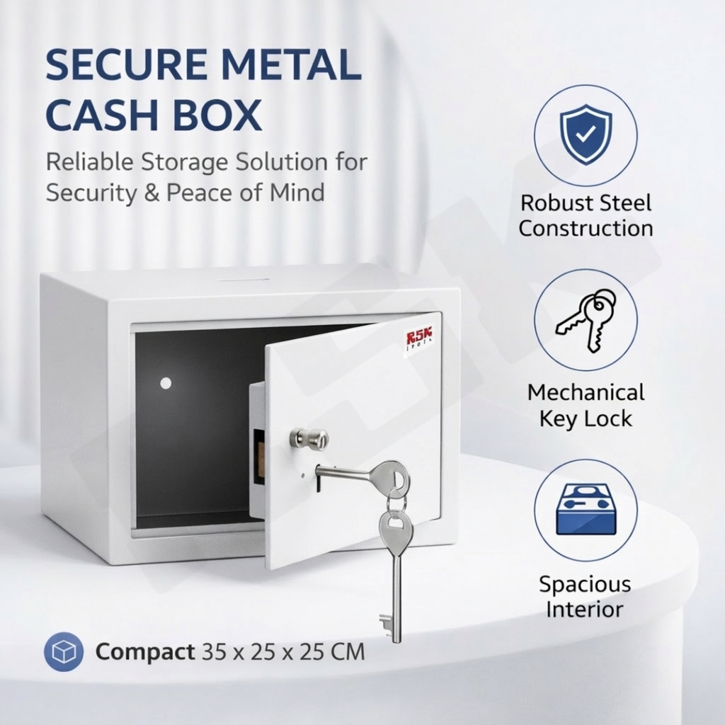 Safe Locker for Cash Money Storage with Key Lock for Home, Office, Hotel (35 x 25 x 25 cm)