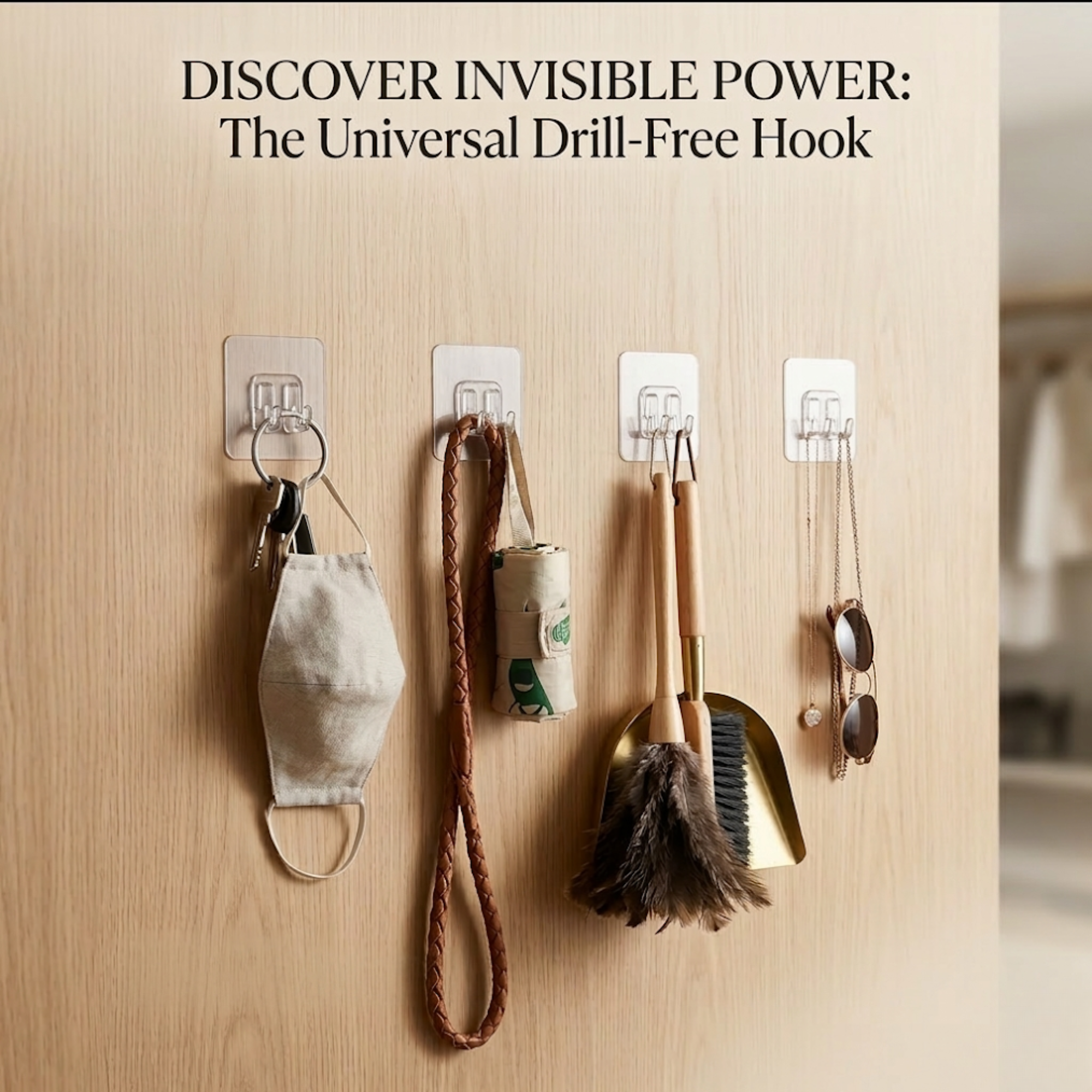 Self Adhesive Wall Hooks No Drill Double Hook | Heavy Duty Reusable Sticky Hooks for Kitchen Bathroom & Entryway