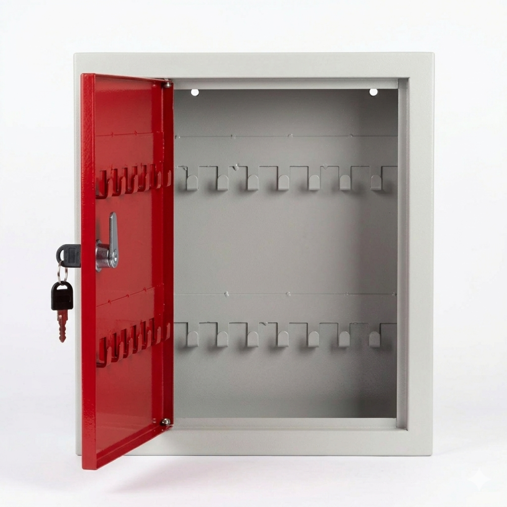 Metal Key Cabinet with 28 Hook Slots & Cam Lock | Wall Mount Key Management Box for Home & Office