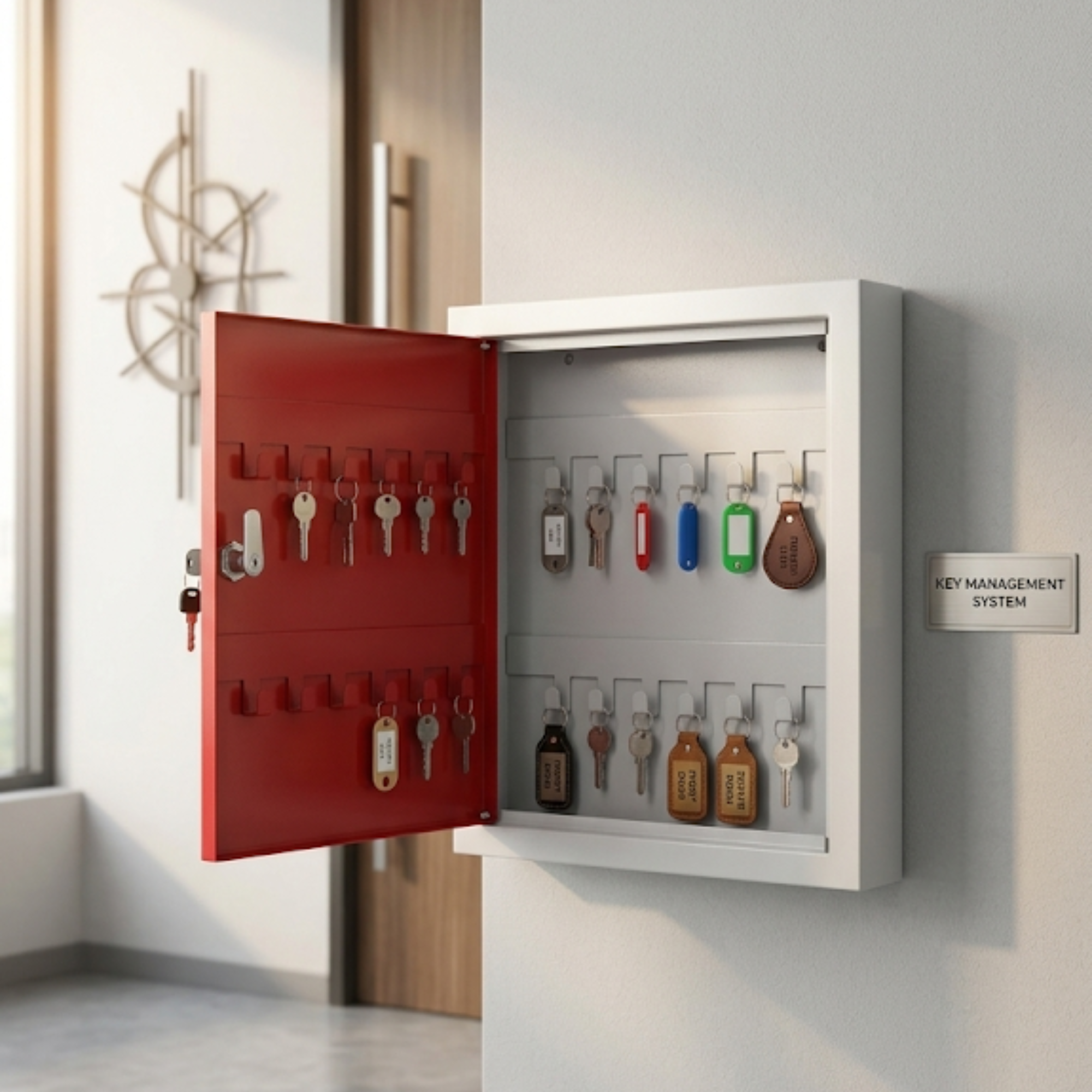Metal Key Cabinet with 28 Hook Slots & Cam Lock | Wall Mount Key Management Box for Home & Office