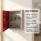 Metal Key Cabinet with 28 Hook Slots & Cam Lock | Wall Mount Key Management Box for Home & Office