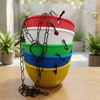 Plastic Hanging Planters with Metal Chain, Multicolor, UV-Stabilised, Rattan-Style Finish, Set of 5