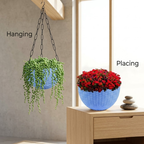 Plastic Hanging Planters with Metal Chain, Multicolor, UV-Stabilised, Rattan-Style Finish, Set of 5