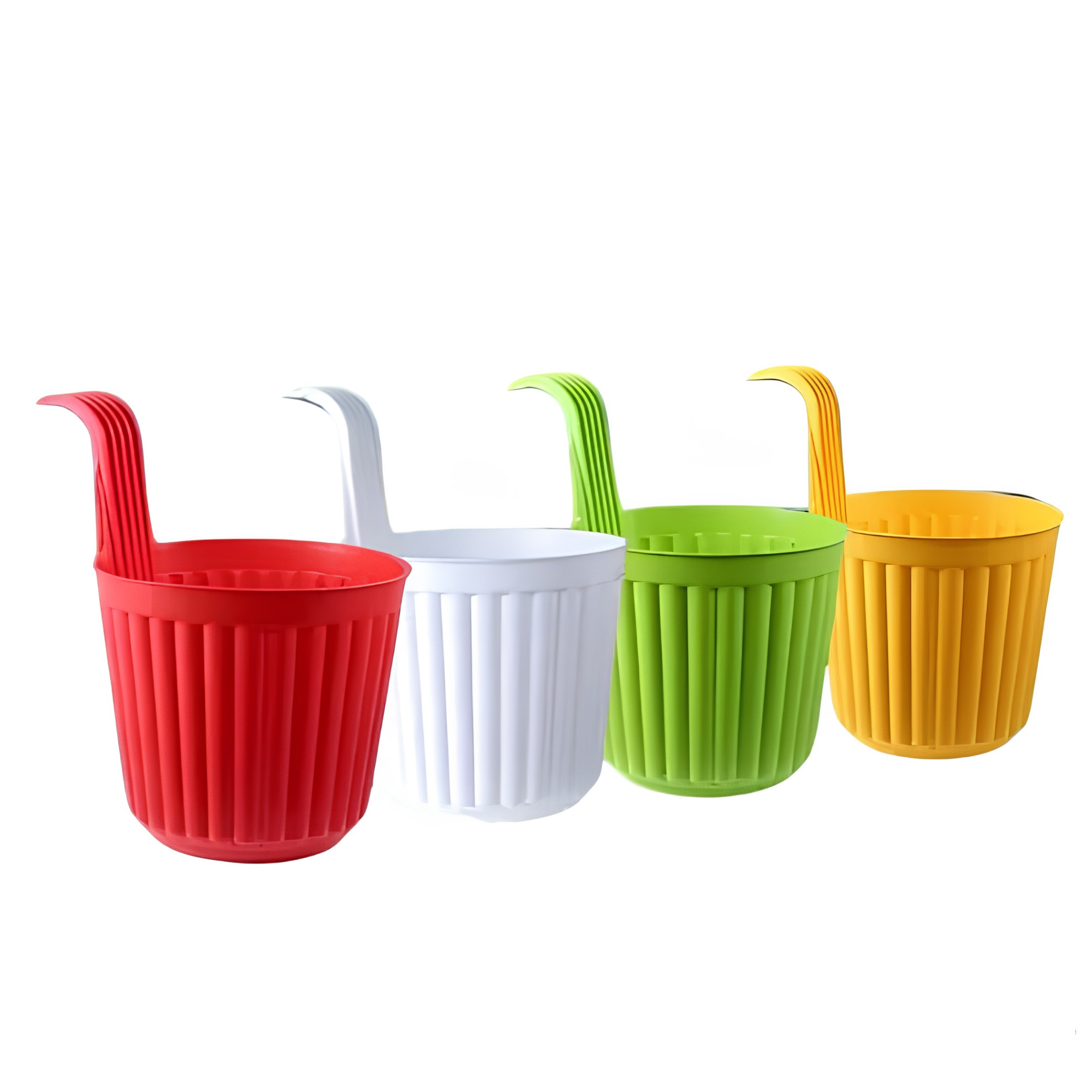 Modern Decorative Hanging Planter, Multicolor, Plastic, Ribbed Style, Indoor Garden, Set of 4