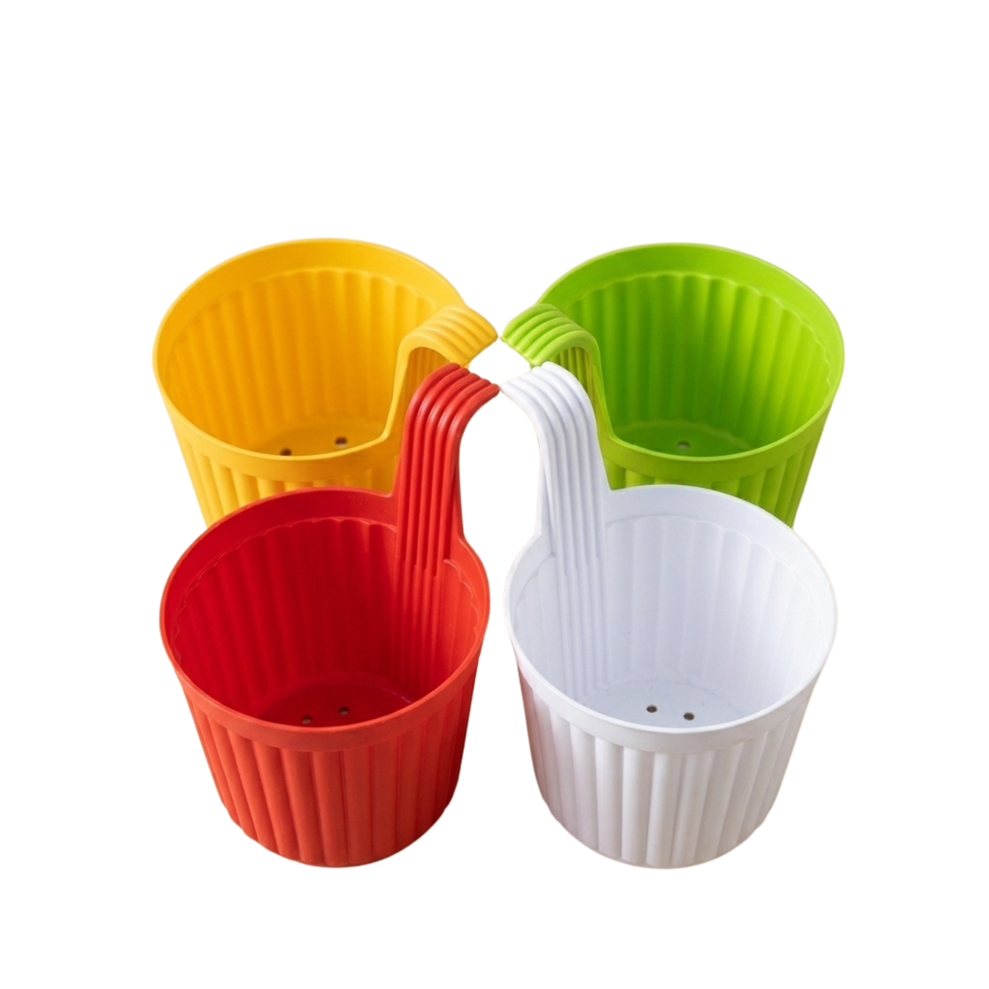 Modern Decorative Hanging Planter, Multicolor, Plastic, Ribbed Style, Indoor Garden, Set of 4