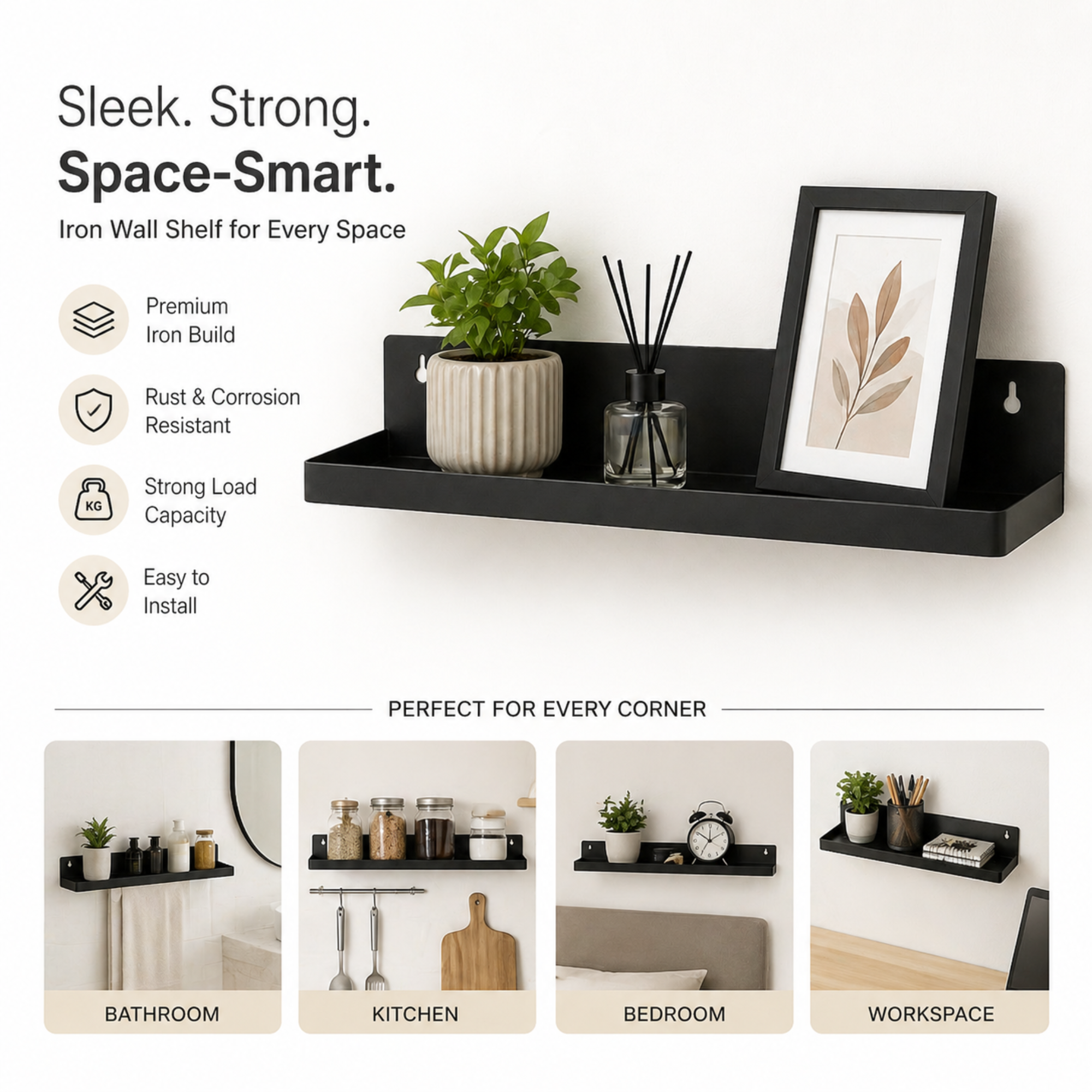 Wall Shelf | Laser Cut Metal Wall Mounted Floating Shelf for Living Room, Bedroom & Office | Wall Shelves for Storage & Decor (Pack of 2)