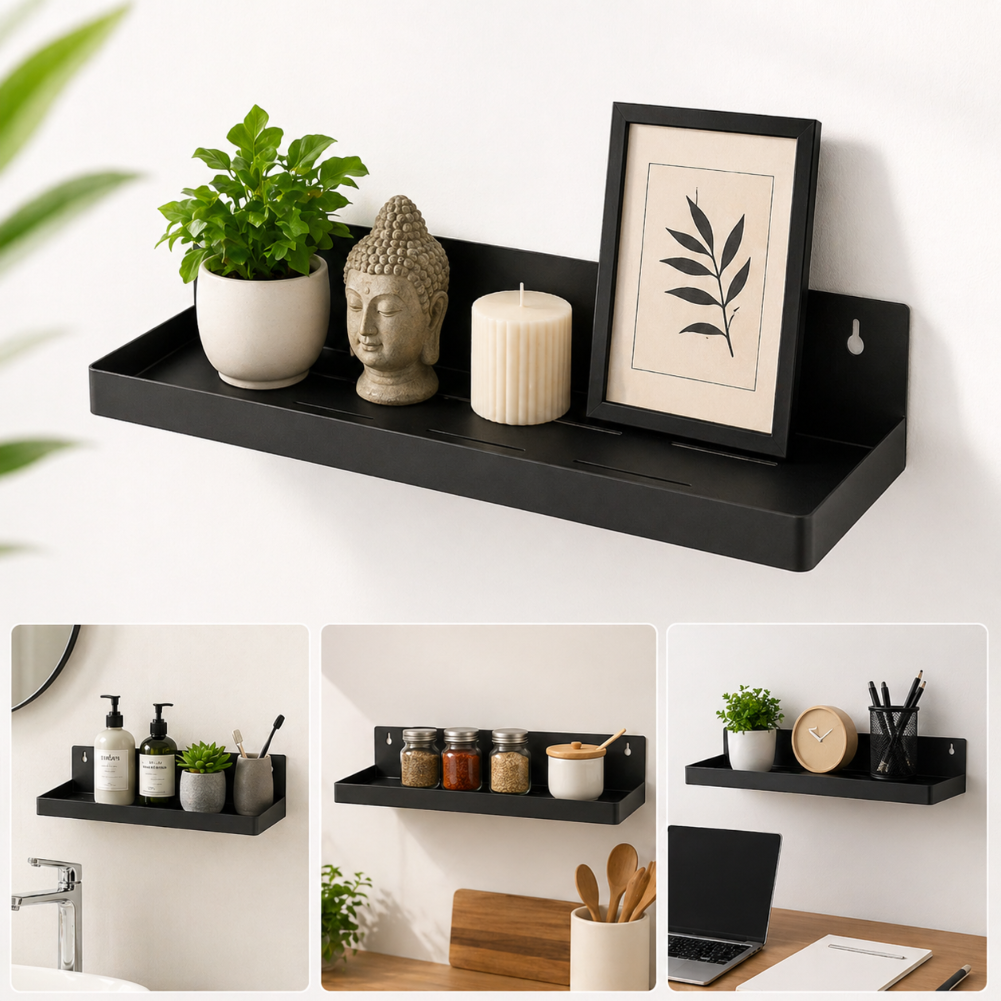 Wall Shelf | Laser Cut Metal Wall Mounted Floating Shelf for Living Room, Bedroom & Office | Wall Shelves for Storage & Decor (Pack of 2)