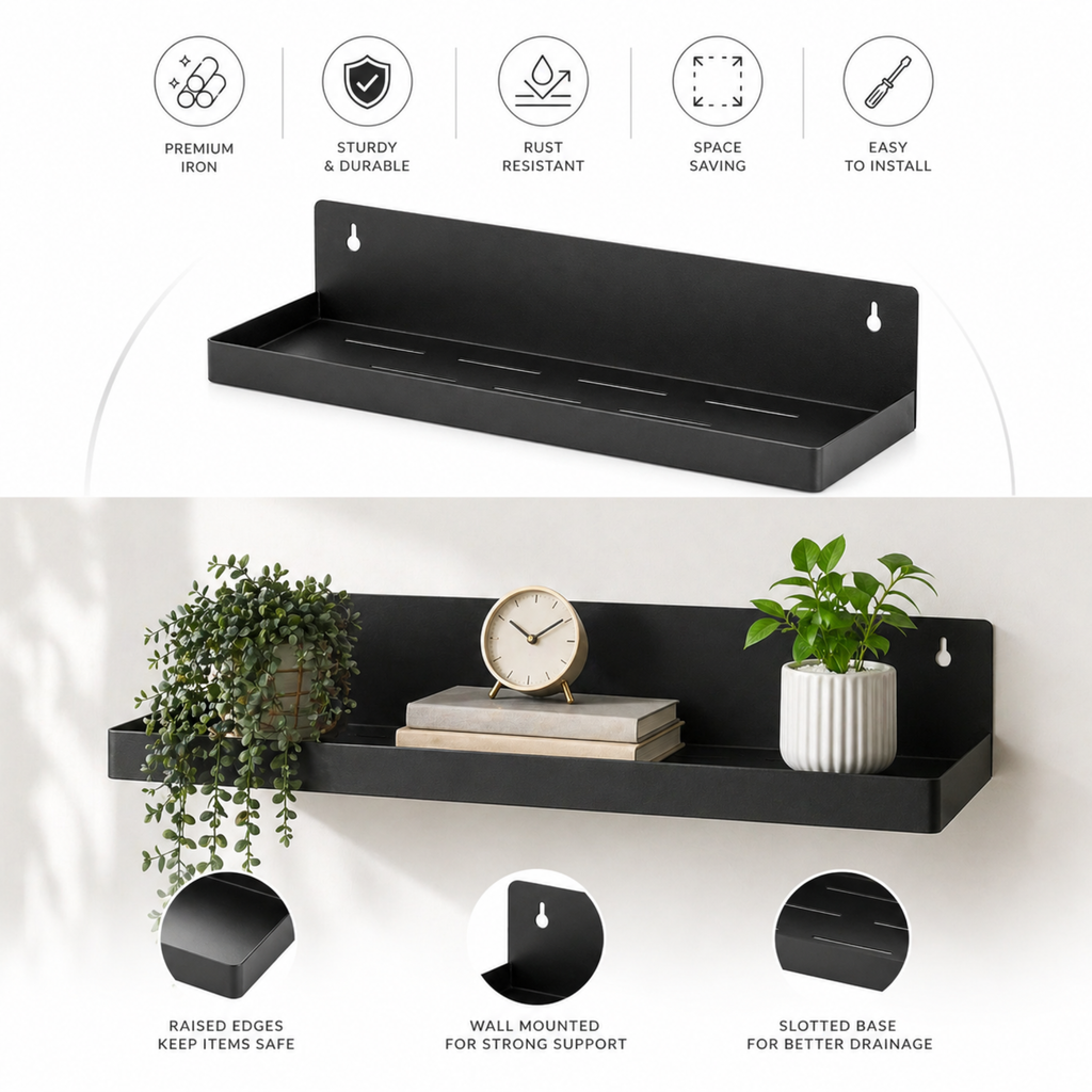 Wall Shelf | Laser Cut Metal Wall Mounted Floating Shelf for Living Room, Bedroom & Office | Wall Shelves for Storage & Decor (Pack of 2)