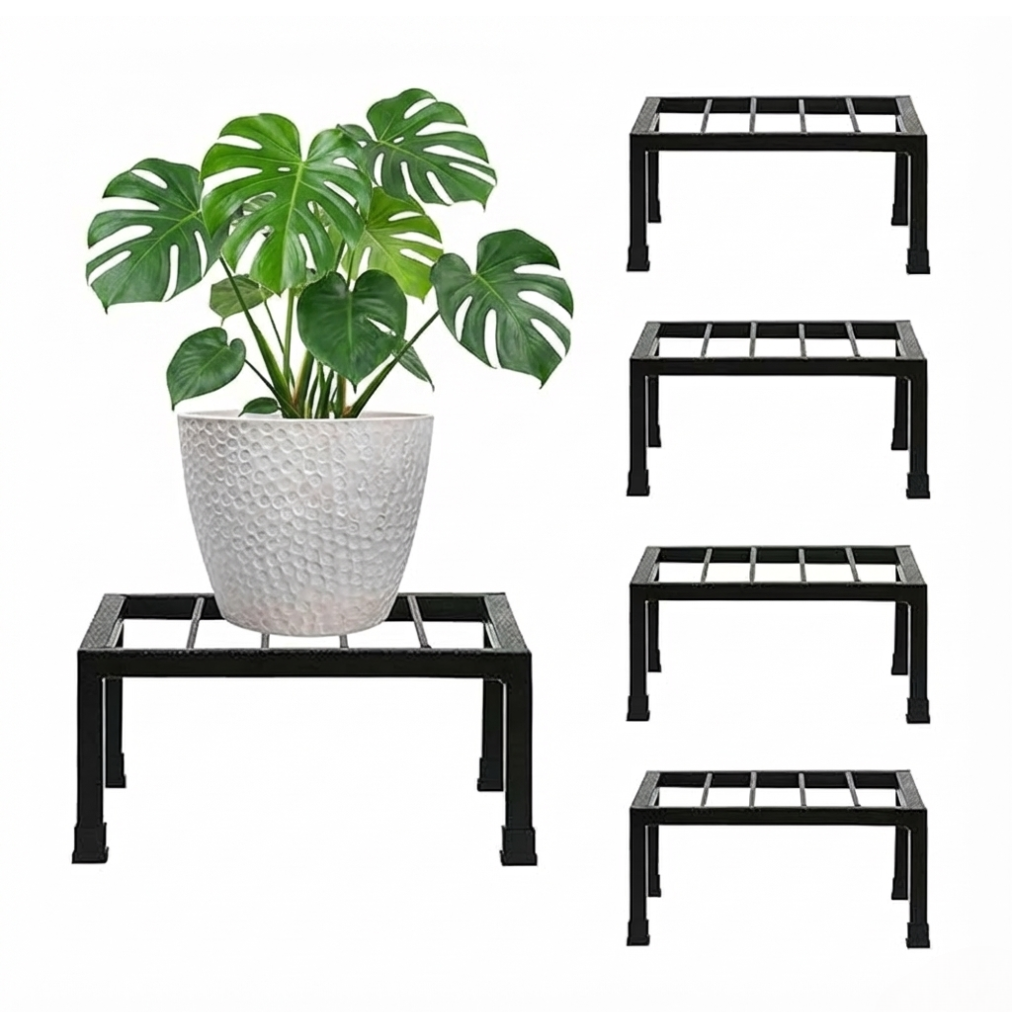Metal Planter Stand – Square Black (Set of 4) | Indoor & Outdoor Use