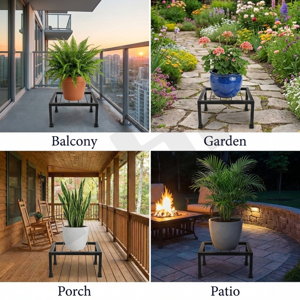 Metal Planter Stand – Square Black (Set of 4) | Indoor & Outdoor Use